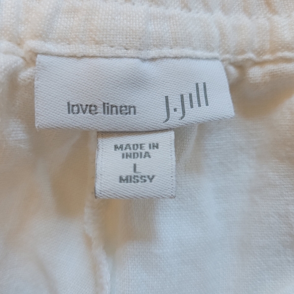 J.Jill LOVE LINEN Large Missy Pants White Elastic Waist Pockets Straight Leg - Picture 3 of 3